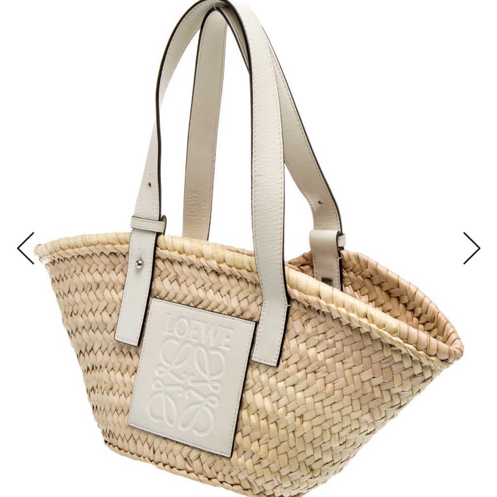 Loewe Tan And White Woven Tote Bag Medium Used 1